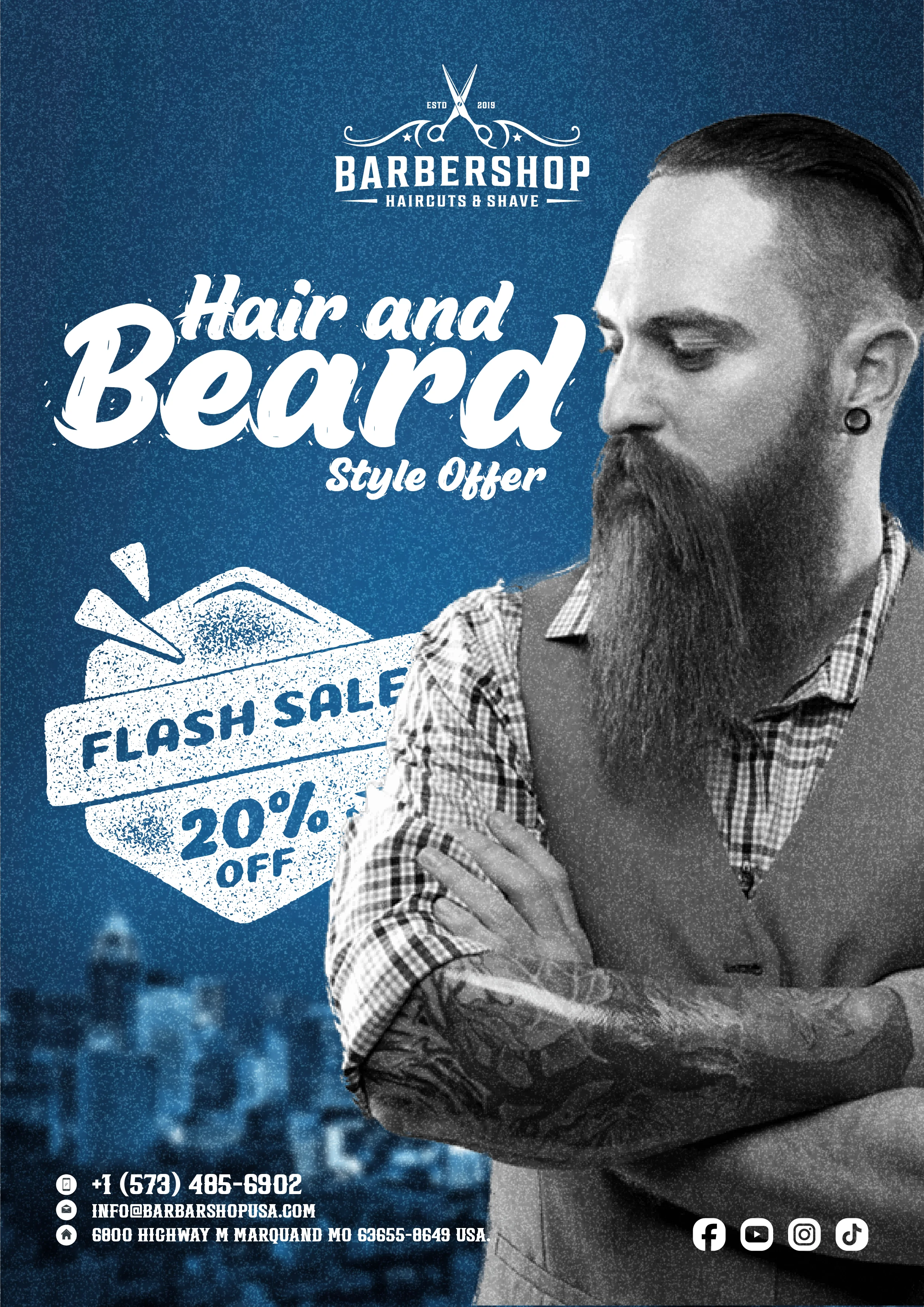 Barbershop Haircut & Beard Style Offer Flyer Design