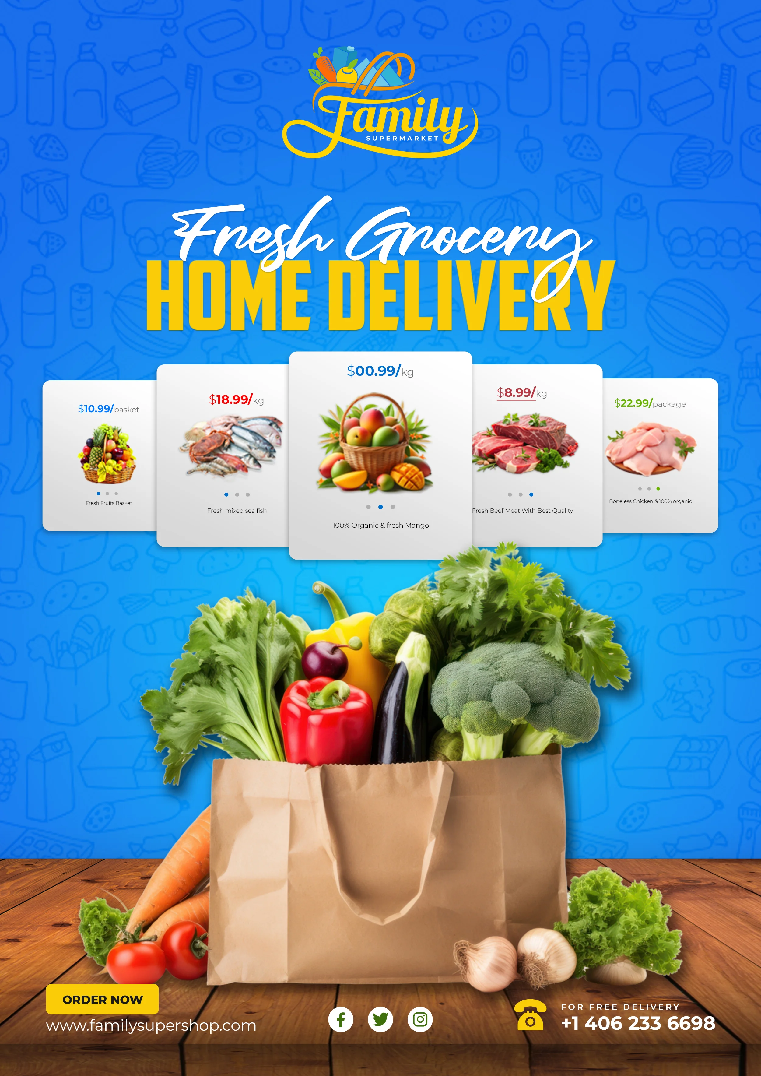 Family Supermarket Grocery Delivery Flyer Design