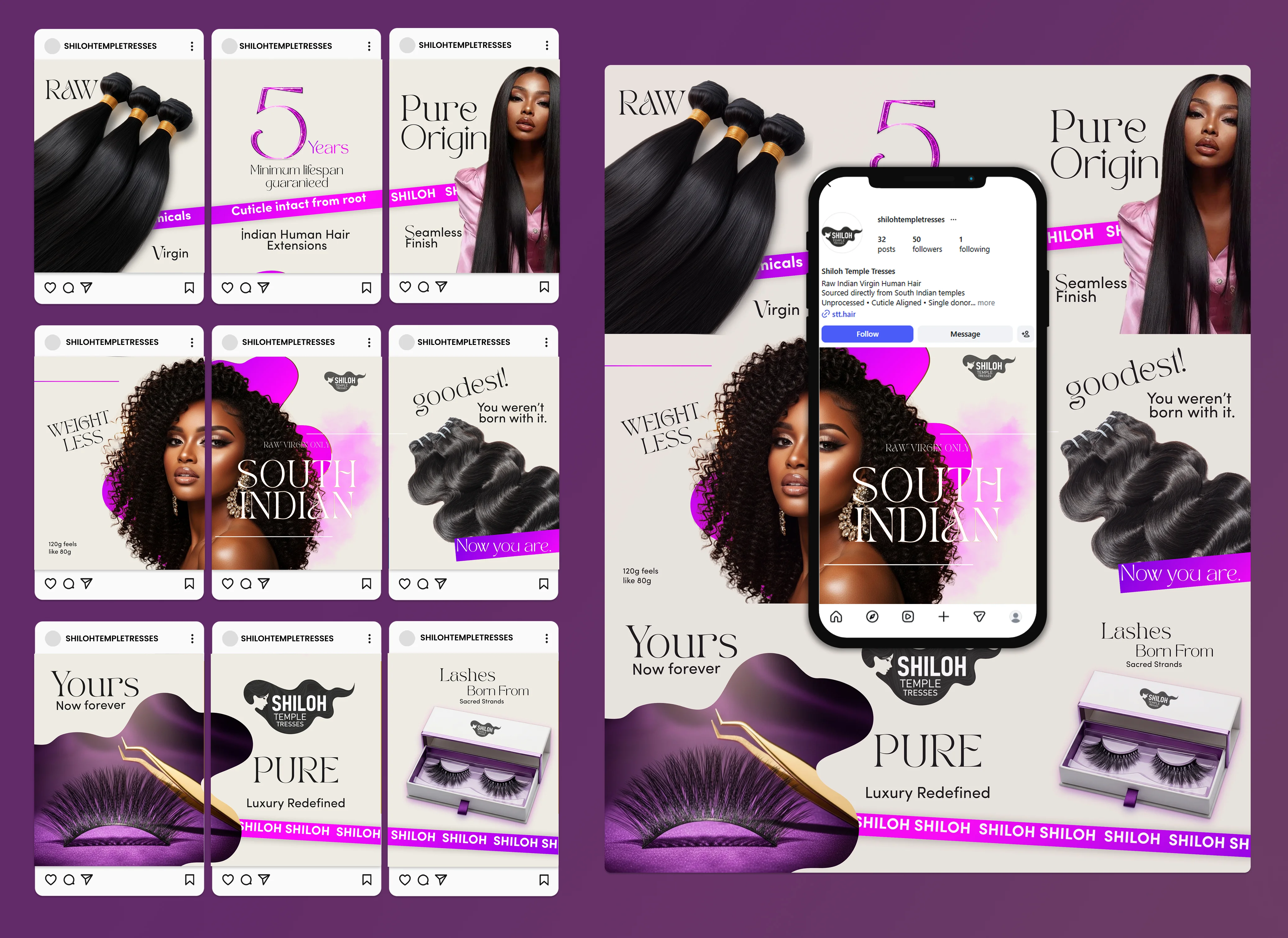 Shiloh Hair Wigs & Eyelashes Carousel Social Media Design