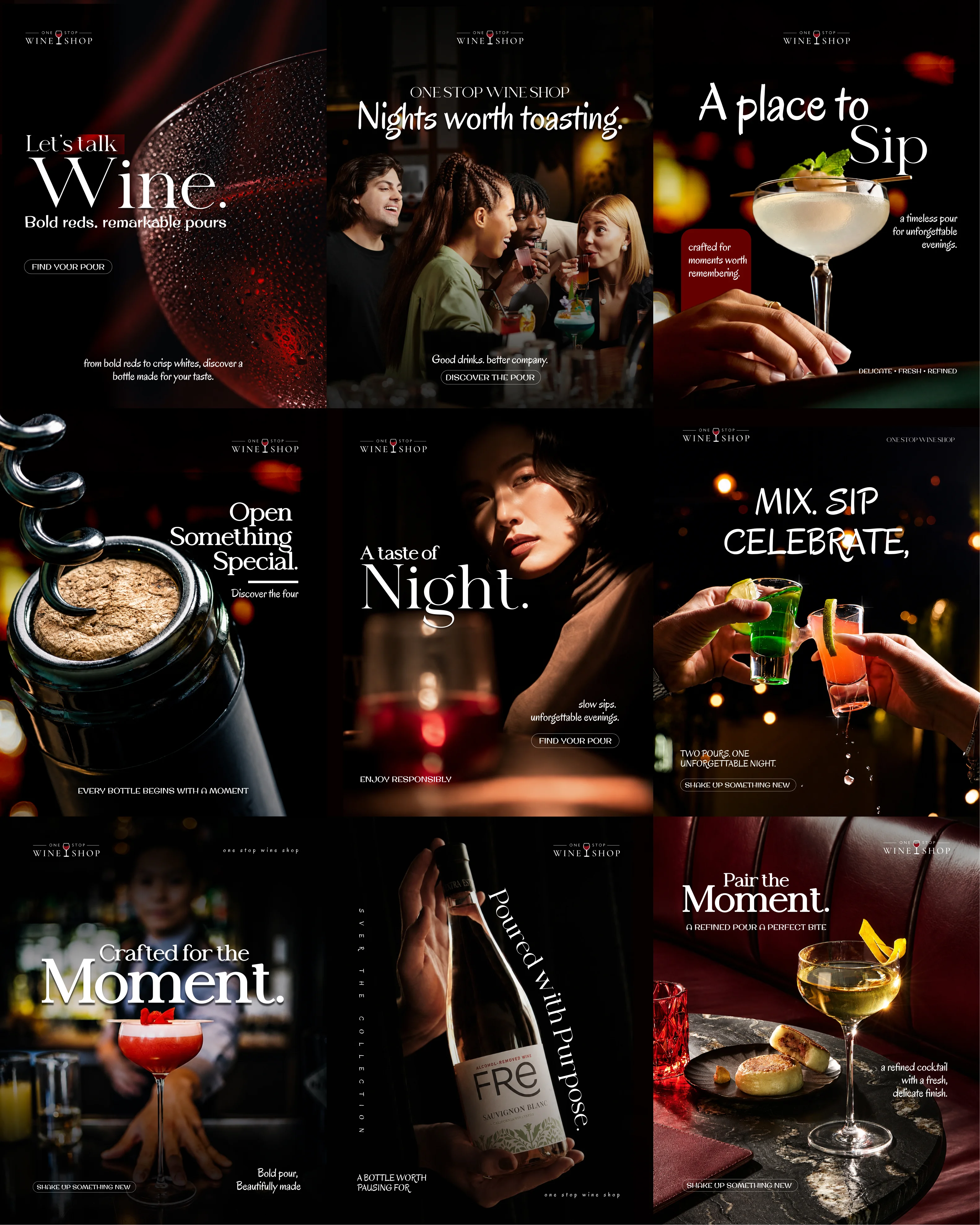 One Stop Wine Shop – Social Media Ad Creatives for Wine